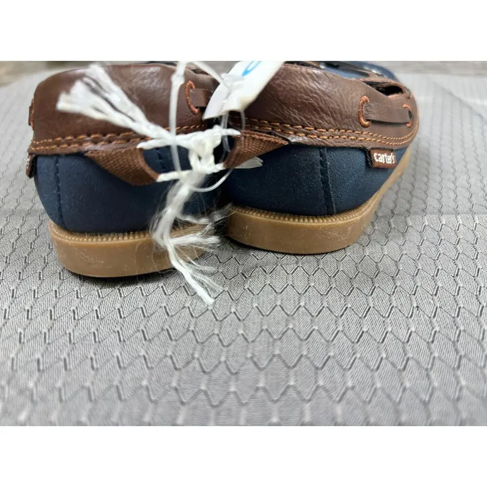 Carter's Boat Shoes Kids Size 8M Blue Brown Slip On Casual Lined Moc Toe Loafers